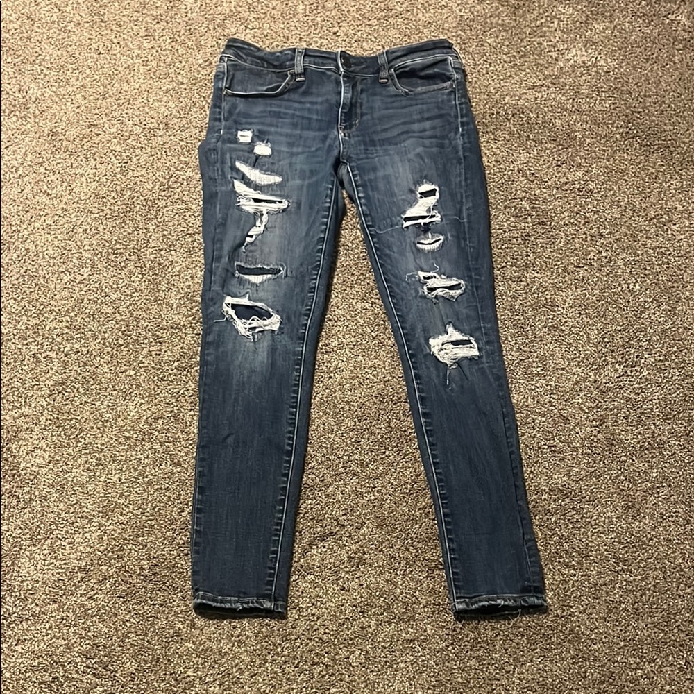 American Eagle Blue Skinny Distressed Jeans